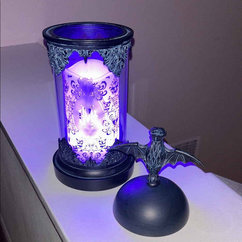 Disney Haunted Mansion Bat Hurricane Candle Holder - Color Changing - Picture 2 of 11